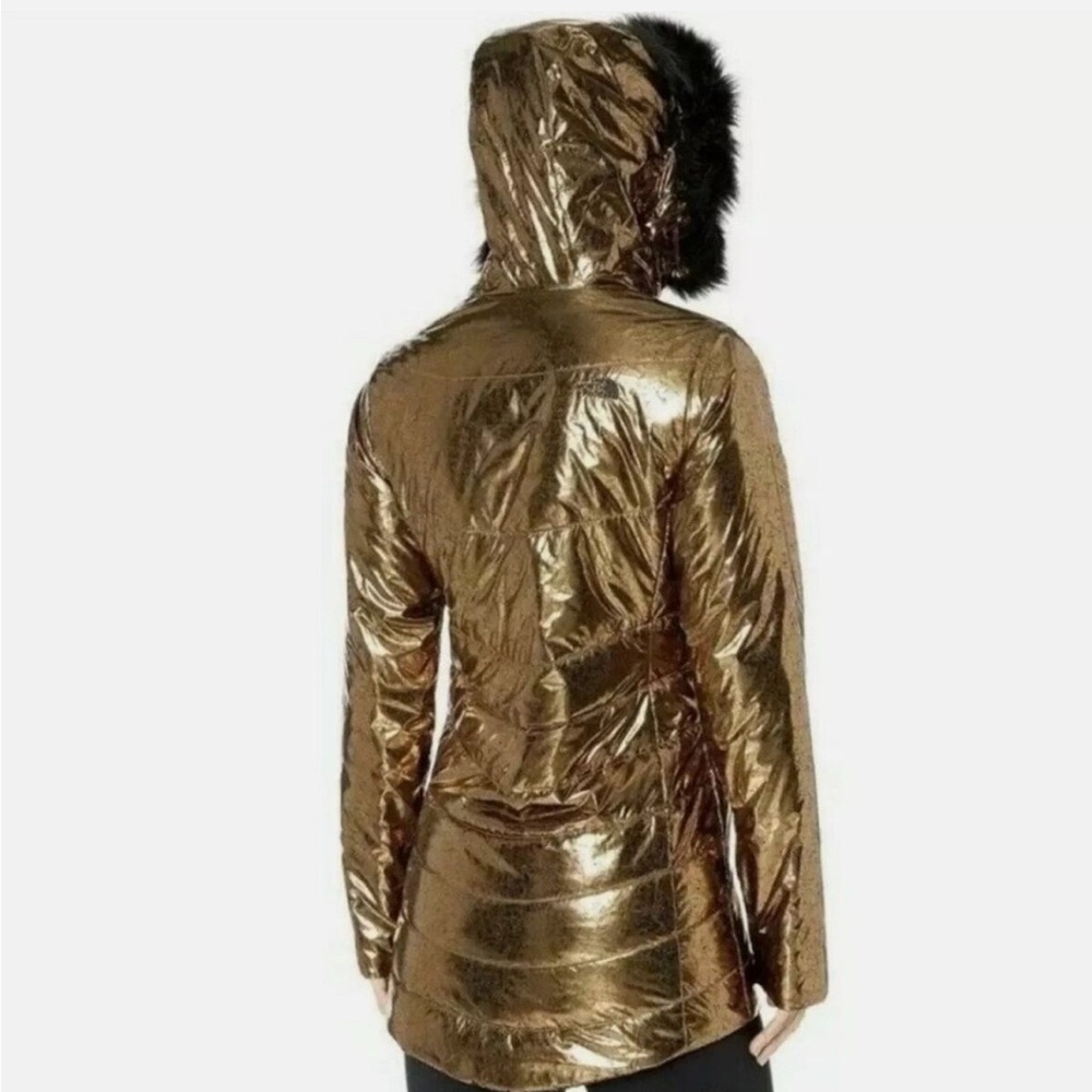 NWT North Face Gold/Black Faux Fur Hooded Jacket Sz Medium SOLD OUT RARE - Picture 2 of 6